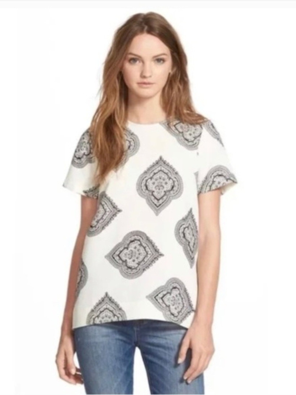 Madewell White Short-Sleeve Printed Crewneck Top XL